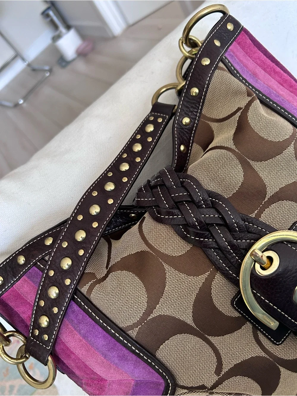 Rare Y2K Coach Signature Soho Bag w/ Pink Suede